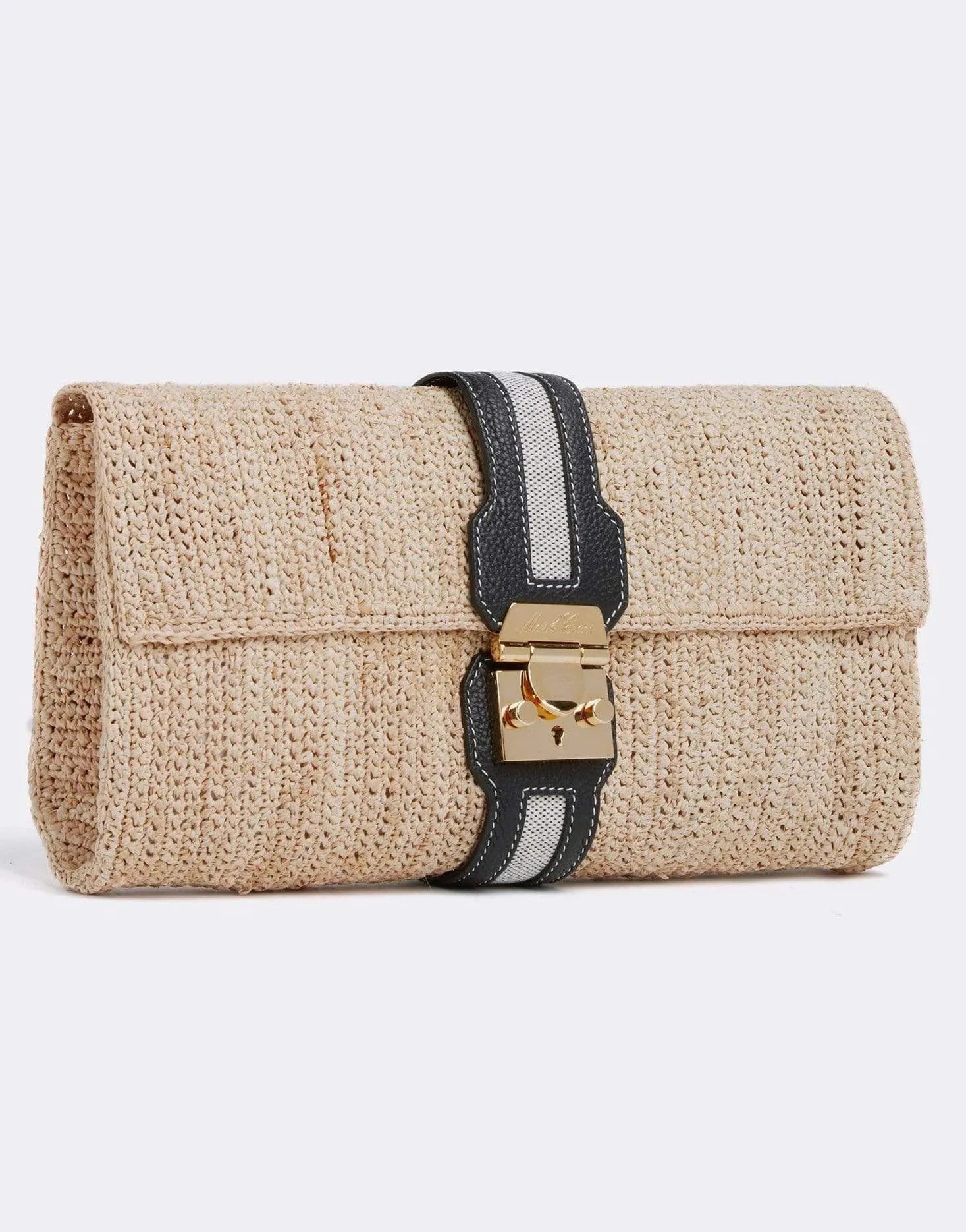 Sylvette Raffia & Leather Clutch - Black