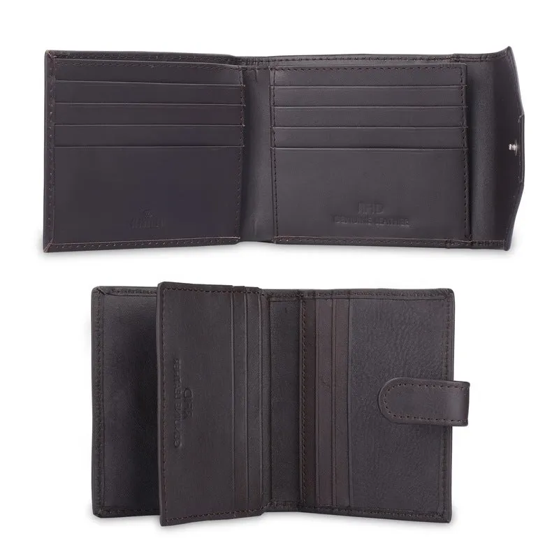 THE CLOWNFISH Combo of 2 RFID Protected Genuine Leather Wallet for Men with Multiple Card Slots (Dark Brown)