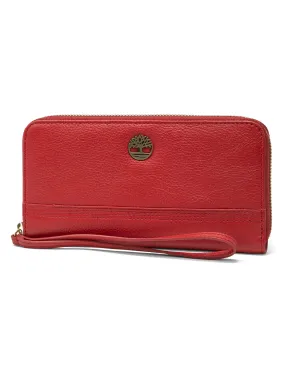 Timberland womens Leather RFID Zip Around Wallet Clutch with Wristlet Strap, Cherry (Pebble),One Size