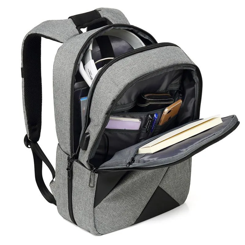 USB Charging Laptop Briefcase Business Travel Backpack-Grey