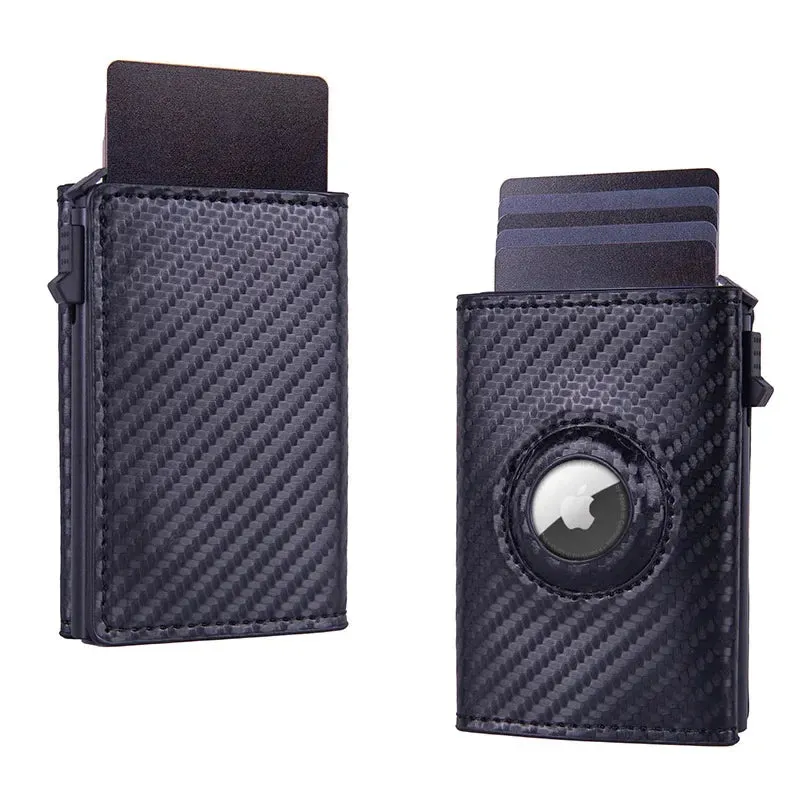 Wallet with RFID Protection Push Up Card Holder with Apple Air Tag Cover